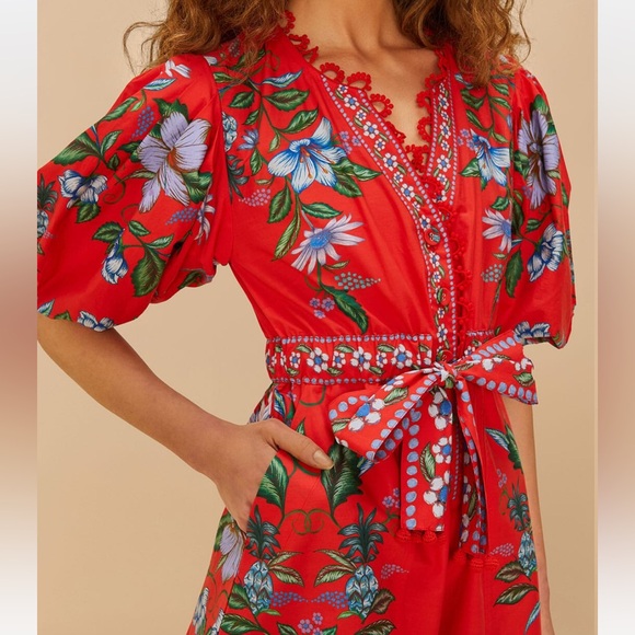 Farm Rio Red Sweet Bloom Bouquet Organic Cotton Romper - Picture 2 of 6